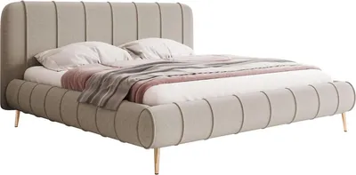 Produktbild von MIRJAN24 Polsterbett Slim XI mit Gold Füße, Dopellbett mit Bettkasten, Leistenlattenrost aus Holz (Farbe: Paros 02, Größe: 180x200 cm)