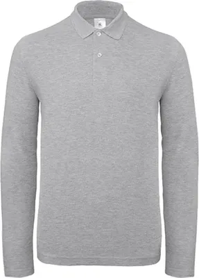 Produktbild von B&C PUI12 | Herren Long Sleeve Polo ID.001 / 100 % Baumwollpiqué - Farbe: Heather Grey - Größe: XL