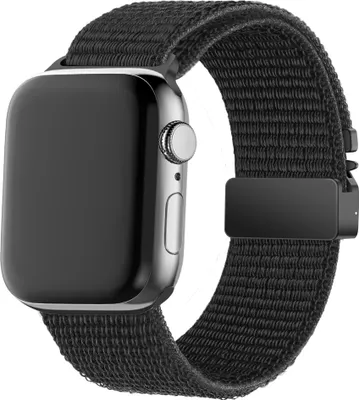 Produktbild von Bandz Nylonarmband ‚Classic‘ mit Parachute-Verschluss – passend für Apple Watch Series 1/2/3/4/5/6/7/8/9/10/SE/Ultra – iWatch Nylonarmband für große Größen: 44/45/ 46/49 mm (Schwarz)