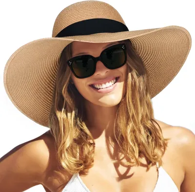Produktbild von Sonnenhut aus Stroh für Damen, breite Krempe, LSF 50, Sommerhut, faltbar, aufrollbar, Schlapphut für den Strand für Damen