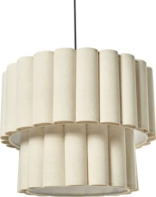 Zdjęcie produktu dla BELIANI Lampa sufitowa wisząca tkanina lniana jasnobeżowa żyrandol podstawa matowa czarna jadalnia salon styl skandynawski