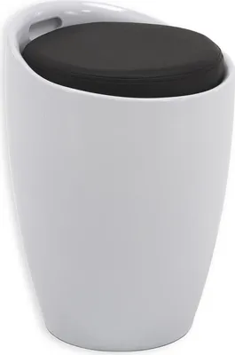Produktbild von Sitzhocker Arbeitshocker Badhocker Badschemel Stauraumhocker DANIEL, mit Stauraum und Sitzkissen in weiß/schwarz