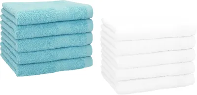 Image de Betz, ensemble de 10 serviettes d'invités, 30x50 cm, qualité PREMIUM, 100% coton. Couleurs : bleu océan et blanc