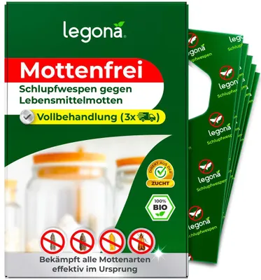 Produktbild von Legona Schlupfwespen gegen Lebensmittelmotten 10 Träger à 3 Lieferungen