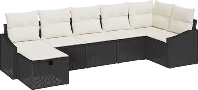Obrázok produktu pre vidaXL Sedacia súprava s vankúšmi s úložným priestorom 7 ks Čierna Poly-rattan
