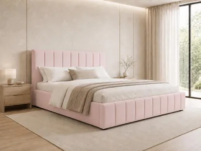 Produktbild von MOEBLO Polsterbett Bett 01 – Doppelbett mit Kopfstütze, Rahmenbettgestell, Bettkasten, Lattenrost und gepolstertem Kopfteil - 160x200 - Flamingo (TRINITY 19), KI-generiertes Bild