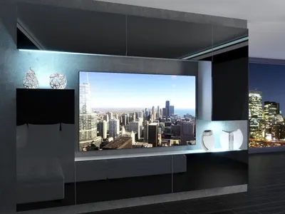 Produktbild von Wohnwand Schrankwand IMPERIA III 250 cm viele Farbkombinationen hochglanz matt SCHWARZ HOCHGLANZ IMP 8/5/W/B/0/0 ohne LED Beleuchtung
