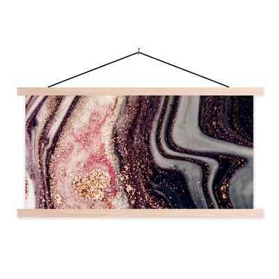Produktbild von MuchoWow® Textilposter Marmor - Rosa - Gold - Glitzer - Marmoroptik 60x30 cm mit holzfarbenen Rahmen - Dekoration