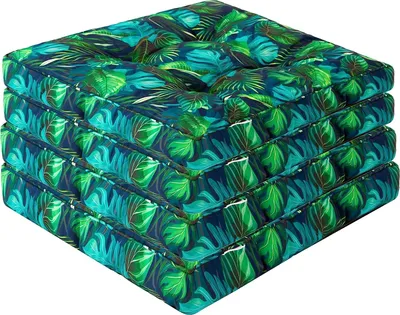 Produktbild von sada 4 polštářů na židle 49x47 cm polštářky na sedáky polštářky venkovní/venkovní venkovní/venkovní zahrada zimní zahrada volný čas léto letní dovolená modré listy