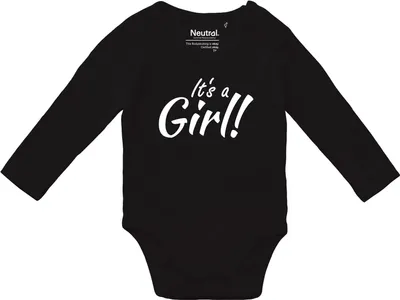 Produktbild von Huuraa Baby Body It`s a Girl! Schriftzug 80 Black  Baumwolle Fairtrade Langarmbody Geschenkidee