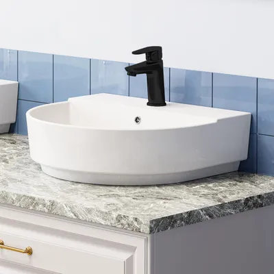 Produktbild von HOROW Oval Waschbecken 50 cm Aufsatz-/ Hängewaschbecken mit Hahnloch und Überlauf Wandhängend Waschschale für Gäste WC