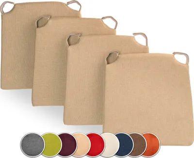 Produktbild von sunnypillow 4er Set Stuhlkissen mit Klettverschluss Polsterauflage Auflage für Stühle | Indoor / Outdoor | Sitzkissen Sitzauflage | Maße: 42 (vorne) | 35 (hinten) x 40 x 5 cm | Beige |