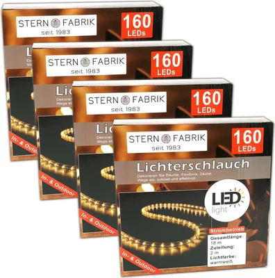 Immagine prodotto di Set di 4 tubi luminosi con 160 LED, luce bianca calda, lunghezza 19 metri. Catena luminosa per illuminazione interna ed esterna. Tubo luminoso