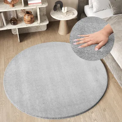 Produktbild von Tapiso Teppich CUDDLE Rund Einfarbig Modern Grau Wohnzimmer 80 x 80 cm
