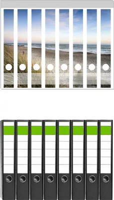 Produktbild von Wallario 8 Stück schmale Ordner inkl. Klebeetiketten mit Motive Strandspaziergang im Urlaub an der Ostsee -  Set mit Rückenschildern / Ordnerrücken Stickern