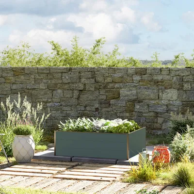 Produktbild von GFP HALFSIZE Aluminium Hochbeet - Platzsparendes & Stabiles Gartenbeet in Anthrazit - 119 x 99 x 39 cm - Ideales halbhohes Modell für Familien-Gartenspaß
