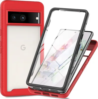 Produktbild von Google Pixel 7A Hülle, Bumper mit Eingebautem Displayschutz 360 Grad Komplettschutz Schutzhülle für Google Pixel 7A Rot