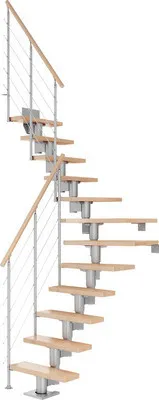 Produktbild von Pertura Mittelholmtreppe Spiros Buche Leimholz Perlgrau 1/4 gewendelt unten links/rechts 75 cm 13 Stufen / 14 Steigungen