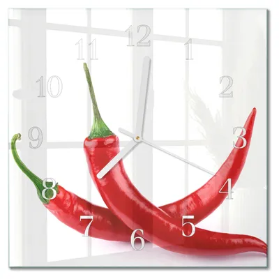 Produktbild von Tulup Glasuhr Wanduhr Küchenuhr Echt-Glas 30x30 cm Modern Dekorativ Geräuschlos Weiße Zeiger - Chilischoten