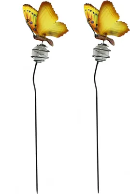 Produktbild von Metall Garten-Stecker Schmetterling mit Solar Beleuchtung 95cm 2 Stück