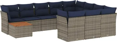 Produktbild von vidaXL 11-tlg. Garten-Sofagarnitur mit Kissen Grau Poly Rattan