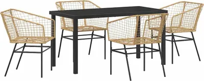 Image de Ensemble de salle à manger pour jardin 5 pcs Marron polyrotin