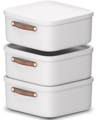 Produktbild von Rotho 3er-Set Aufbewahrungsbox 20 L Maloja - Kunststoffbox mit Deckel - Stapelbox 39,5 x 38,0 x 17,7 cm - Plastikbox Ordnungsbox Allzweckkiste