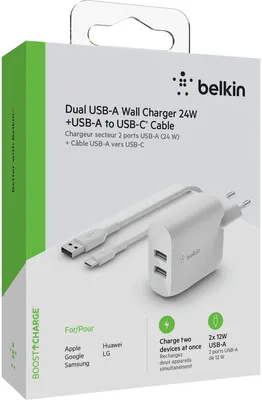 Obrázek produktu pro Boost Charge 24W duální USB power banka s kabelem USB / USB-C, Belkin - bílá