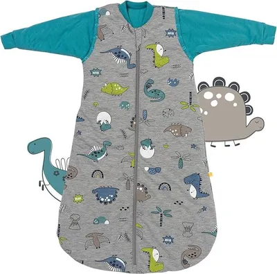Productafbeelding van Slaapzak voor baby's met mouwen, geschikt voor het hele jaar door, 2,5 TOG, 110 cm, katoen, met dinosaurusprint