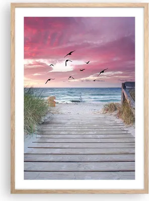 Produktbild von Gerahmtes Poster - Rahmen in heller Eiche - Strand Sand Vögel - 50x70 cm - Wand Bild - Wanddeko - Wandbilder - Kunstposter - Wandposter - Bilderrahmen - Bilder - Kunstdruck - P2NPA50x70-4994