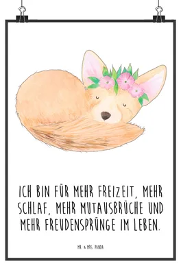 Produktbild von Mr. & Mrs. Panda Bild Wüstenfuchs Blumen DIN A4 - Weiß - Geschenk, Blumenkranz, Glücklich, Wüste, Wandbild, wanddeko, Afrika, Plakat, drucke