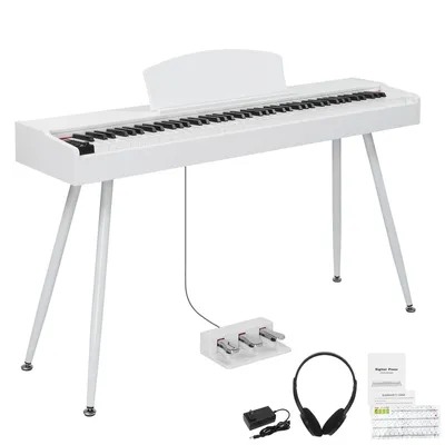 Zdjęcie produktu dla FCH Pianino elektryczne z 88 klawiszami o ważonej mechanice, pianino cyfrowe z podstawką, trzema pedałami, złączem USB-MIDI i wyjściem słuchawkowym, białe