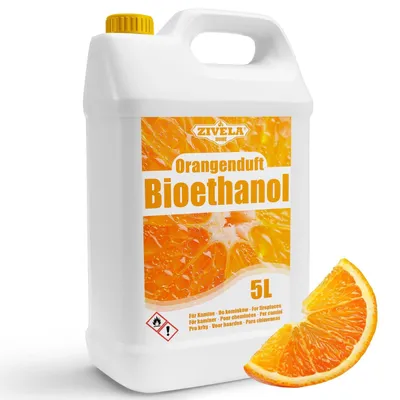 Zdjęcie produktu dla Bioetanol 96,6% do kominka, pojemność 5 litrów, zapach pomarańczy