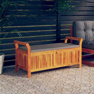 Produktbild von The Living Store Garten-Truhenbank mit Kissen 126 cm Massivholz Akazie