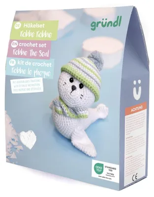 Produktbild von Gründl Häkelset Kuscheltier,Giraffe Gina,Esel Eddy,Robbe Robby,Tiger Timmy Robbe Robby