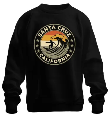 Produktbild von Santa Cruz California Surfer Welle Retro Strand Küste Sweatshirt Pullover, Schwarz, XXL