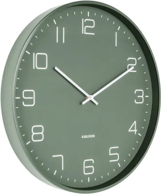 A Karlsson Lofty wall clock in green, shown from a side angle.