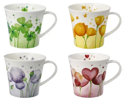 Produktbild von 4er Set Tassen FIORE Happiness, Love, Harmony & Sunshine 350ml Porzellan Goebel