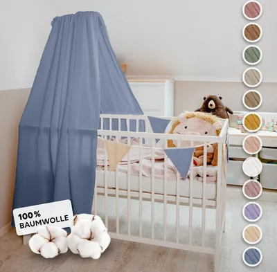 Produktbild von Handgefertigter Musselin Betthimmel aus 100% Baumwolle für Babybett