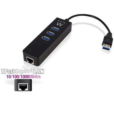 Zdjęcie produktu dla Ewent EW1140, USB 3.2 Gen 1 (3.1 Gen 1) Type-A, Czarny, RJ-45, USB 3.2 Gen 1 (3.1 Gen 1) Type-A, 110 mm, 32 mm, 20 mm