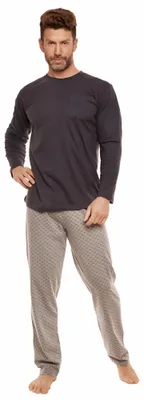 Immagine prodotto di Moonline nightwear pigiama da uomo a maniche lunghe, L, antracite con stampa all-over