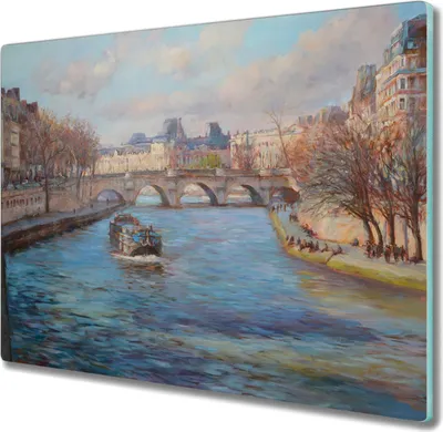 Produktbild von Coloray Hackbrett Kochplattenabdeckung Herdabdeckplatte 60x52 cm Schneidebrett Küchenbrett - Stadt Fluss Brücke Bäume