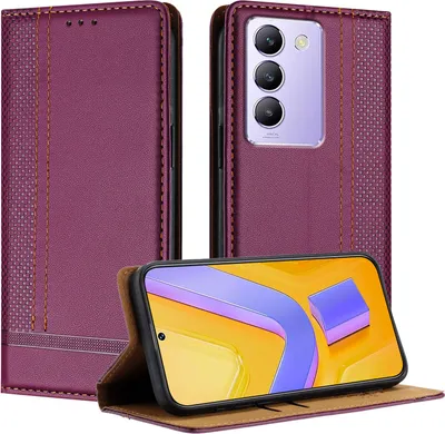 Produktbild von Handyhülle für Vivo Y200e Leder Flip Klappbare Schutzhülle mit Standfunktion Lila