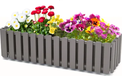 Produktbild von Balkonkasten Blumentopf Pflanzkasten Zaun Grau B 58cm 10 L Balkontopf Garten Blumenkasten Zaunimitation Geländer Optik Kunststoff