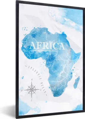 Produktbild von MuchoWow® MuchoWow® Gerahmtes Poster Karten - Afrika - Aquarell 40x60 cm - Poster mit zchwarzem Bilderrahmen - Papierdruck - Wandbilder
