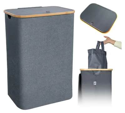 Produktbild von Freetoo Wäschekorb mit Deckel, Faltbar Wäschebox Wäschetruhe Wäschetonne, Wäschesammler mit herausnehmbaren Wäschesäcke, 100 Liter