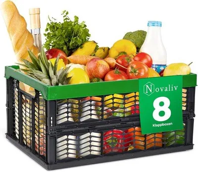 Produktbild von Famanu Set von 8 faltbaren Einkaufskisten - 30L Aufbewahrungsboxen - Grün und Schwarz