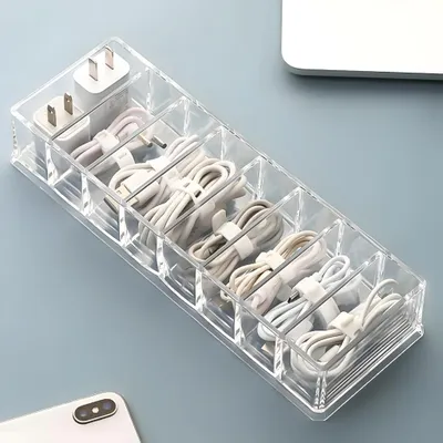 Produktbild von Kabelmanagement mit 10 Kabelbindern und 1 Aufbewahrungsbox für Ladekabel und Elektronikzubehör – Perfekt für Zuhause, Büro und Reisen