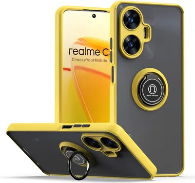 Produktbild von Hülle für Realme C55 4G Matte Transluzent TPU Stoßfest Schutzhülle mit Ring Halter Ständer Gelb