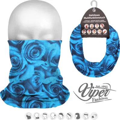 Produktbild von Multifunktionstuch 9 - Gesichtsmaske Schlauchschal Mund Nase Maske Halstuch Blau Rosen